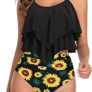 NEW Women High Waisted Tankini Swimsuits Flounce Top Tummy Control SZ XXXL 16/18